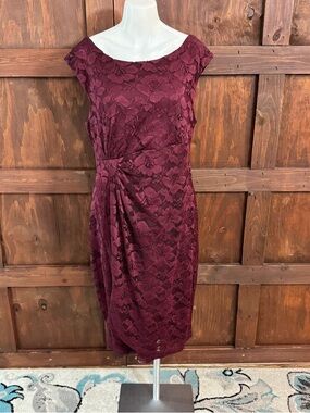 connected apparel Burgundy Lace Midi Dress with Side Knot